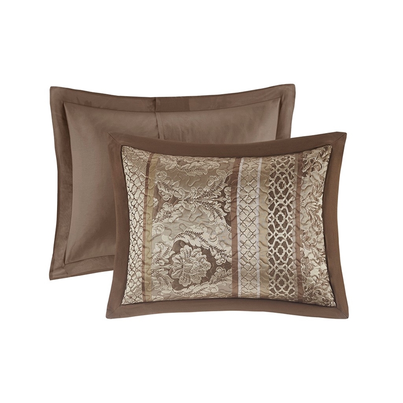 Pemberly Row 5 Piece Reversible Jacquard Bedspread Set in Brown/Gold