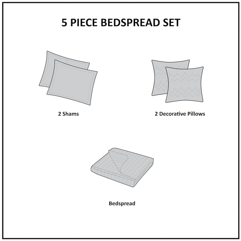 Pemberly Row 5 Piece Reversible Jacquard Bedspread Set in Brown/Gold
