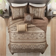 Pemberly Row 5 Piece Reversible Jacquard Bedspread Set in Brown/Gold