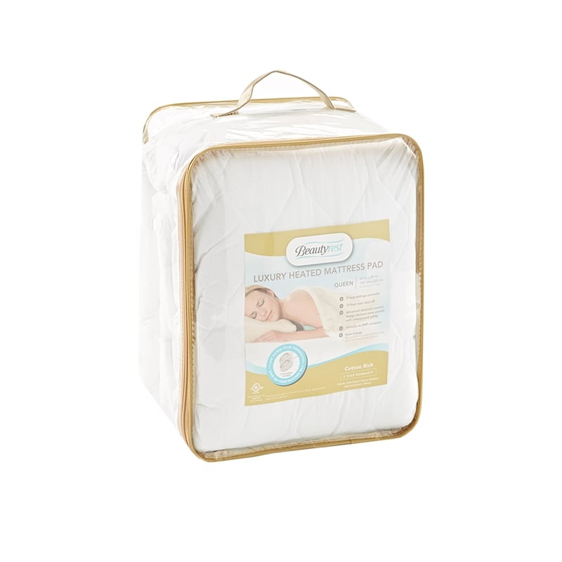 Pemberly Row Modern Cotton Blend Heated Mattress Pad in White