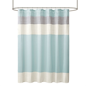 Pemberly Row Modern / Contemporary Faux Silk Shower Curtain in Aqua