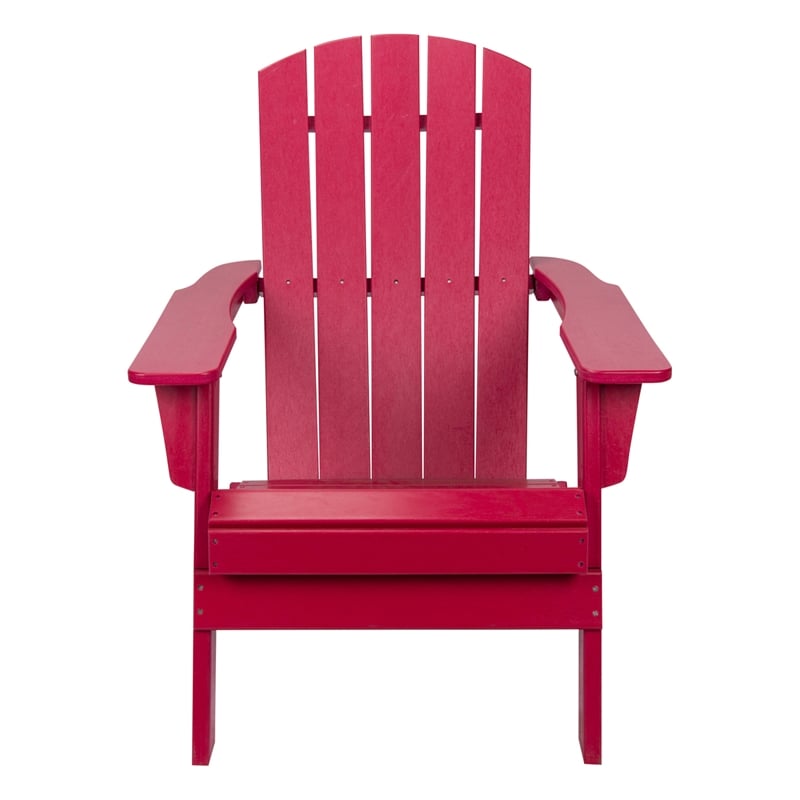 Pemberly Row All-Weather Resin Patio Porch Folding Adirondack Chair in Red