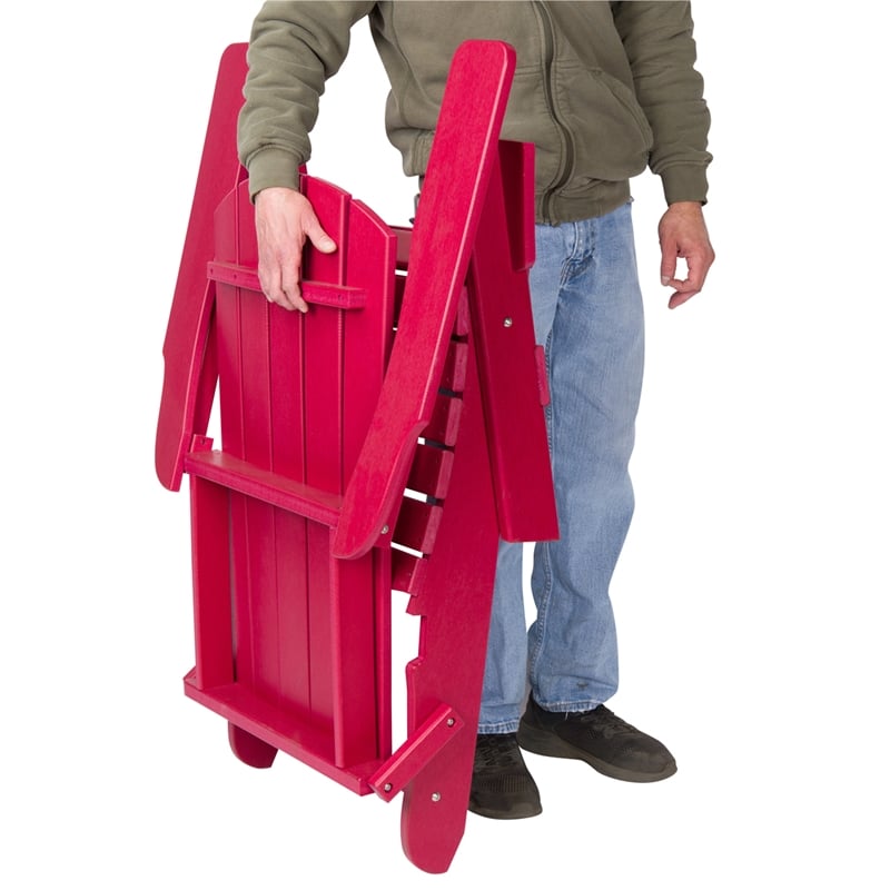 Pemberly Row All-Weather Resin Patio Porch Folding Adirondack Chair in Red