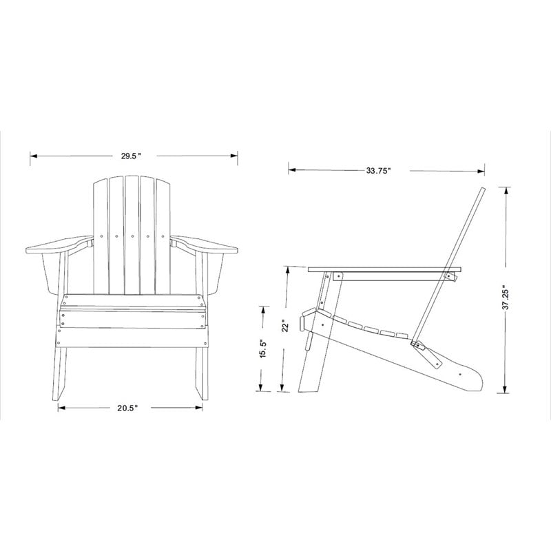 Pemberly Row All-Weather Resin Patio Porch Folding Adirondack Chair in White