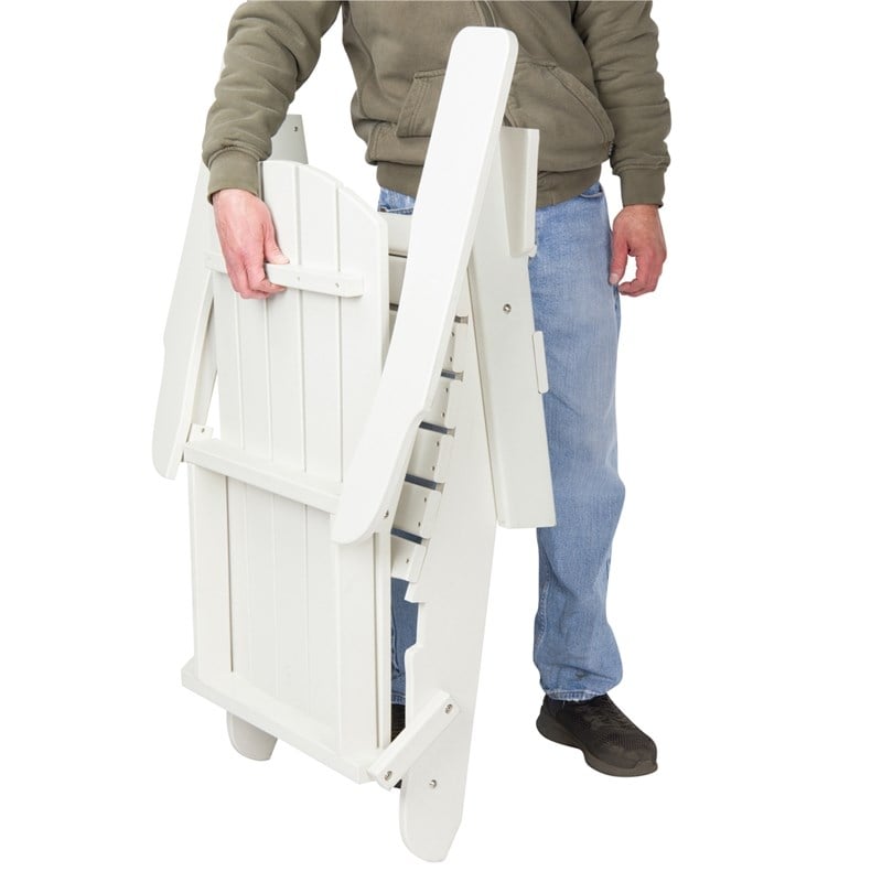 Pemberly Row All-Weather Resin Patio Porch Folding Adirondack Chair in White