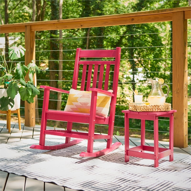 Pemberly Row All-Weather Traditional Resin Patio Porch Rocker in Red