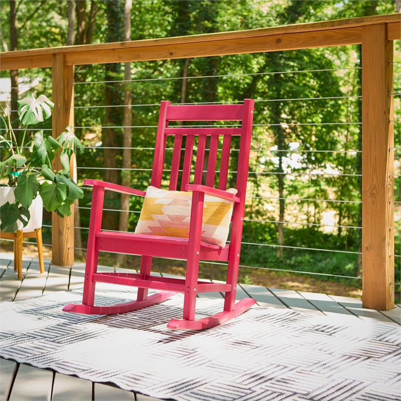 Pemberly Row All-Weather Traditional Resin Patio Porch Rocker in Red
