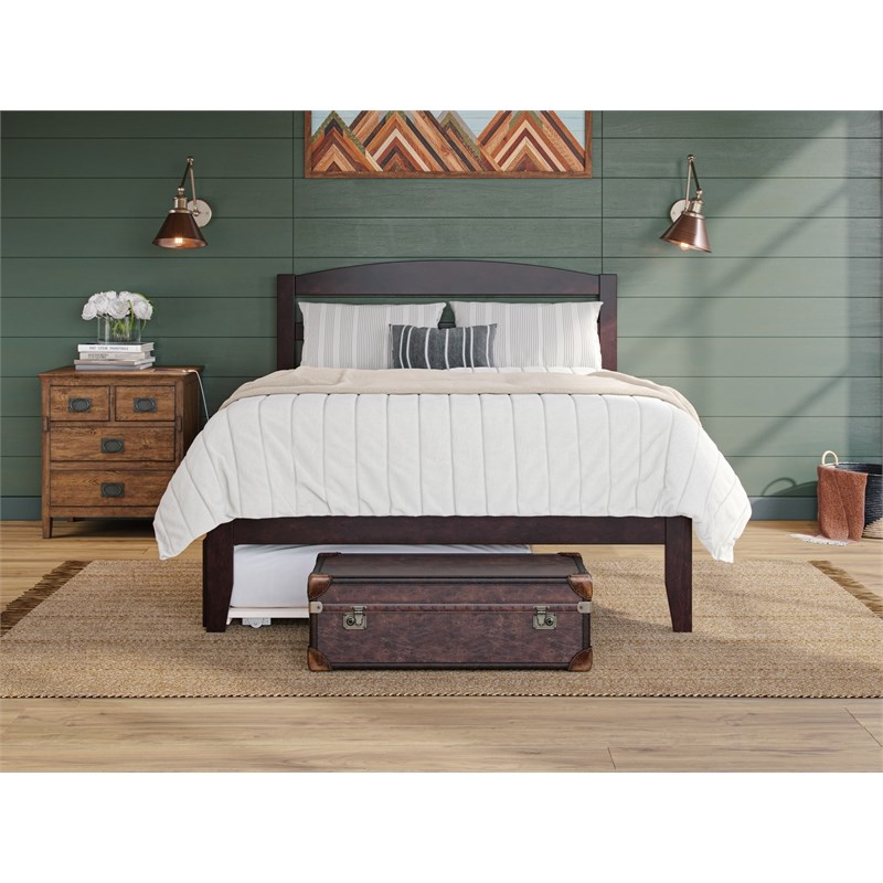Pemberly Row Queen Solid Wood Platform Bed with Twin XL Trundle in Espresso