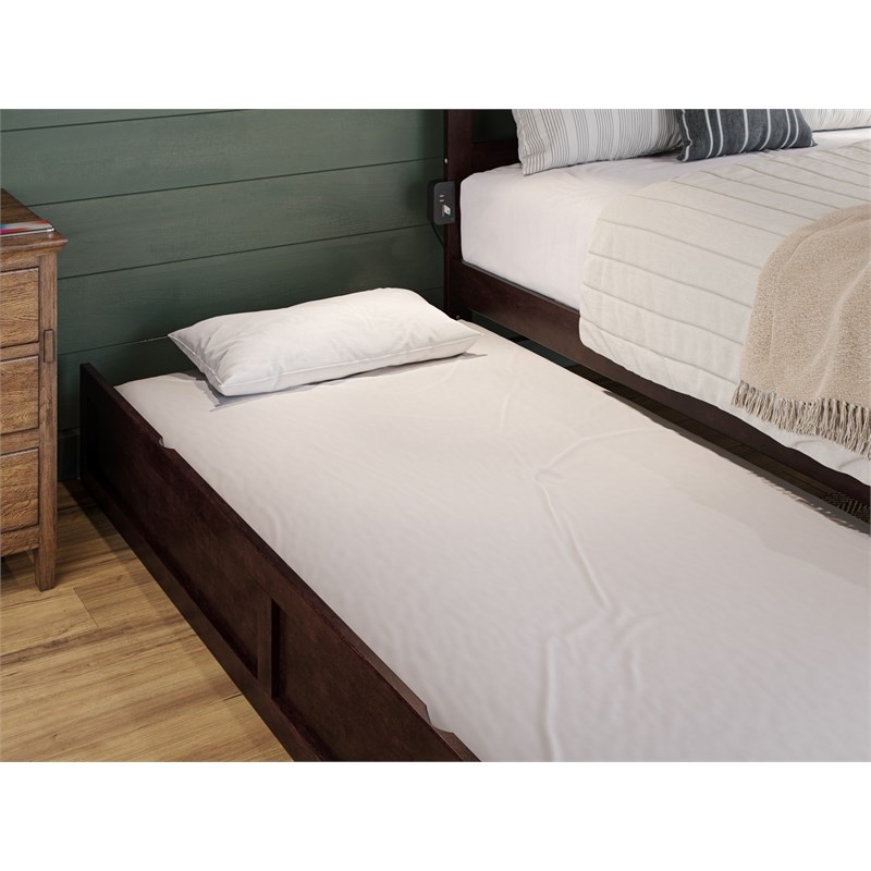 Pemberly Row Queen Solid Wood Platform Bed with Twin XL Trundle in Espresso