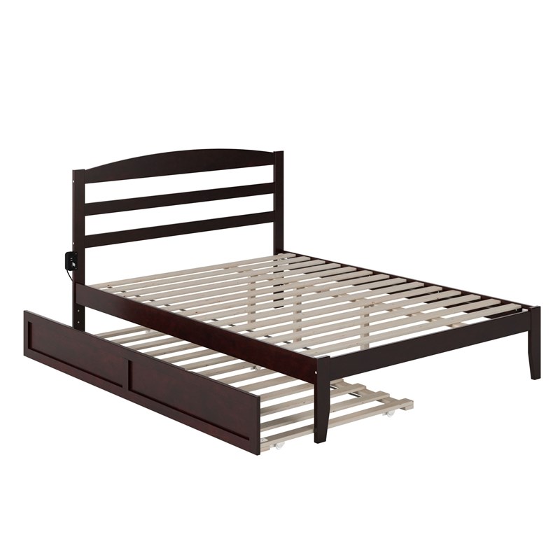 Pemberly Row Queen Solid Wood Platform Bed with Twin XL Trundle in Espresso