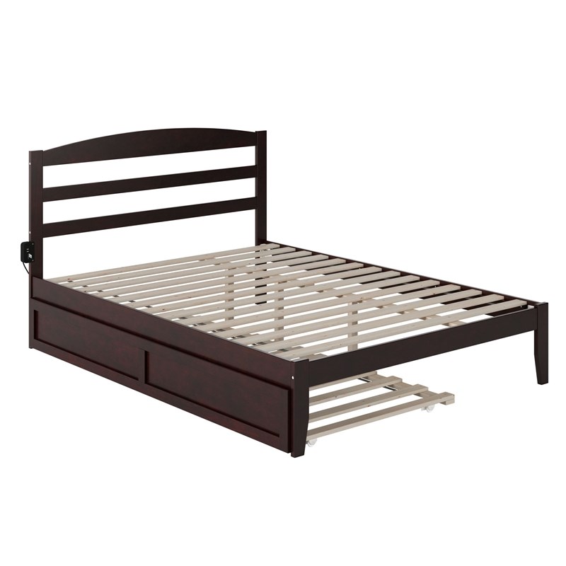 Pemberly Row Queen Solid Wood Platform Bed with Twin XL Trundle in Espresso