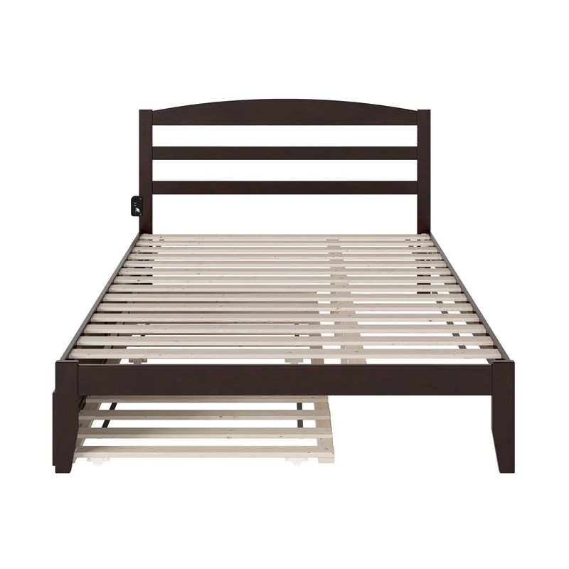Pemberly Row Queen Solid Wood Platform Bed with Twin XL Trundle in Espresso