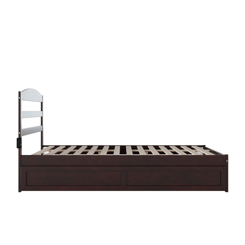Pemberly Row Queen Solid Wood Platform Bed with Twin XL Trundle in Espresso