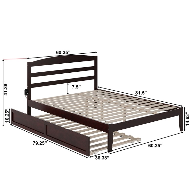 Pemberly Row Queen Solid Wood Platform Bed with Twin XL Trundle in Espresso