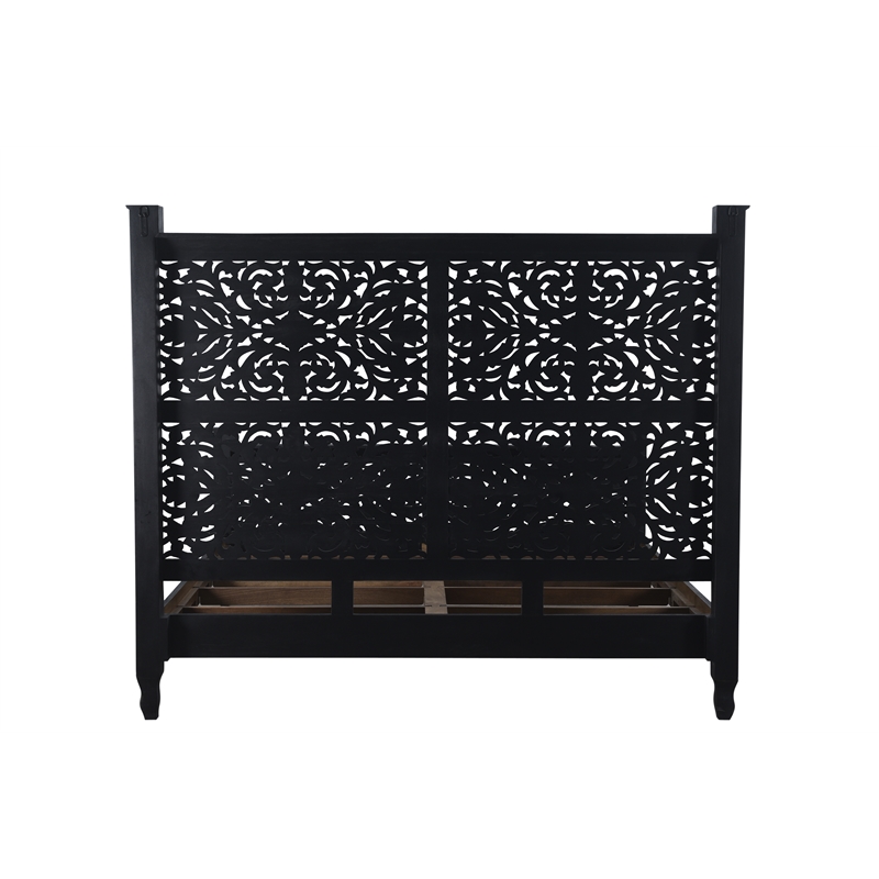 Pemberly Row Modern Carved Solid Wood King Panel Bed in Black