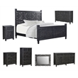 Pemberly Row Modern Carved Solid Wood King Panel Bed in Black