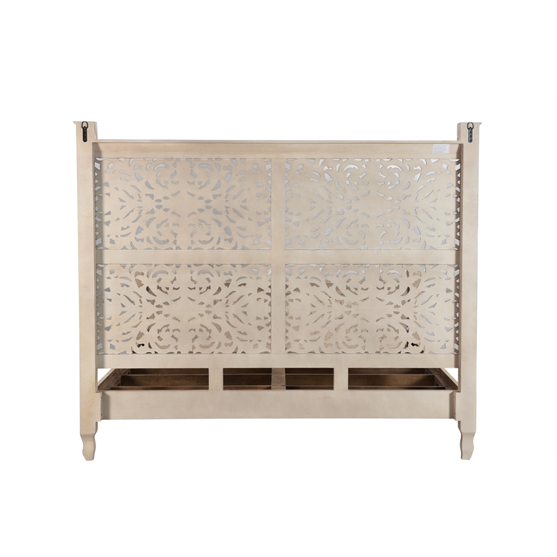 Pemberly Row Modern Carved Solid Wood King Panel Bed in Gray