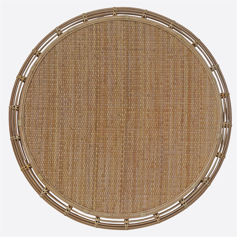 Pemberly Row Transitional Rattan Coffee Table in Natural/Gray