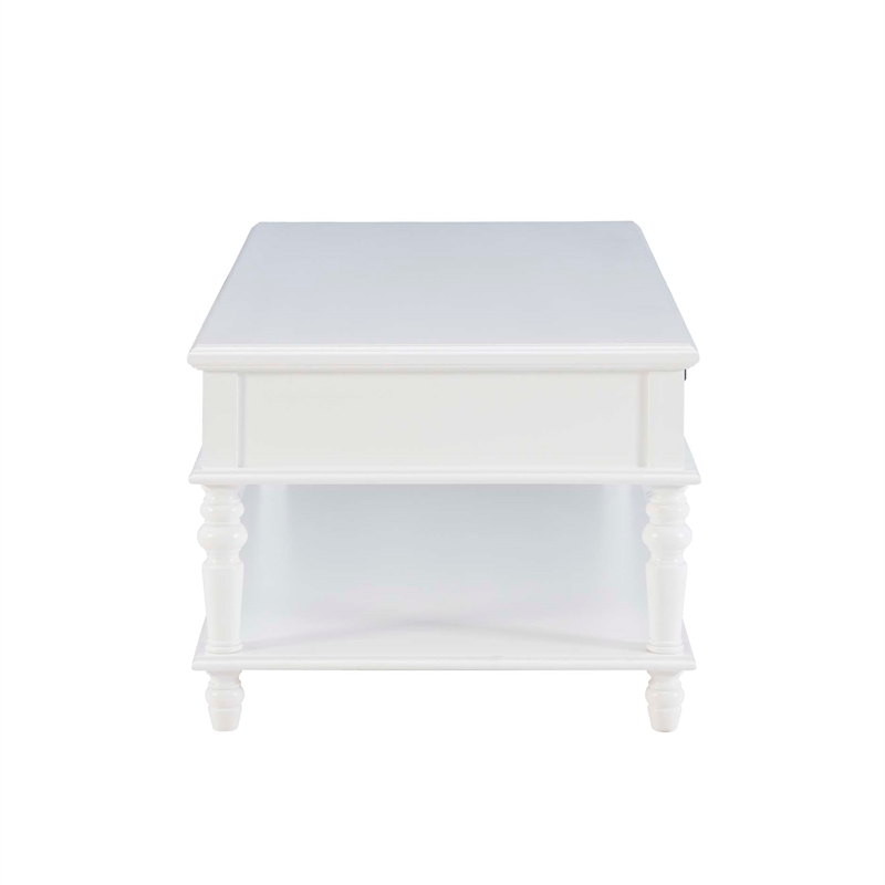 Pemberly Row Wood Coffee Table with 2 Drawers & Bottom Shelf in White
