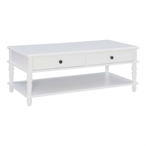 Pemberly Row Wood Coffee Table with 2 Drawers & Bottom Shelf in White