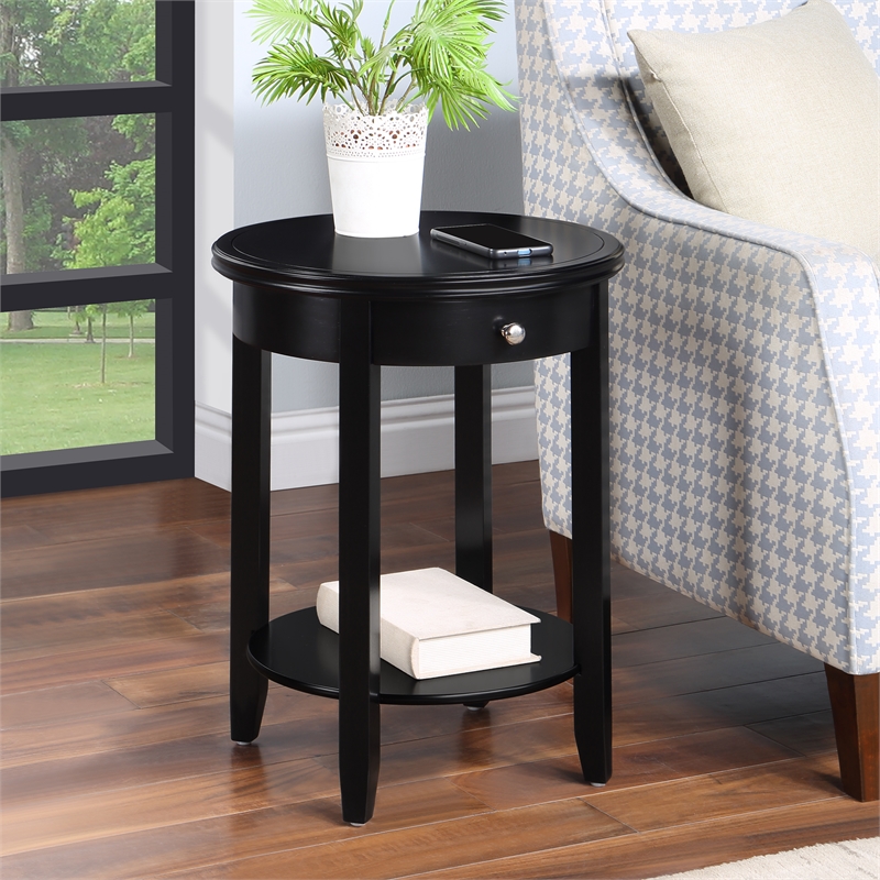 Pemberly Row One-Drawer End Table with Shelf in Black Wood Finish