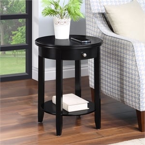 Pemberly Row One-Drawer End Table with Shelf in Black Wood Finish