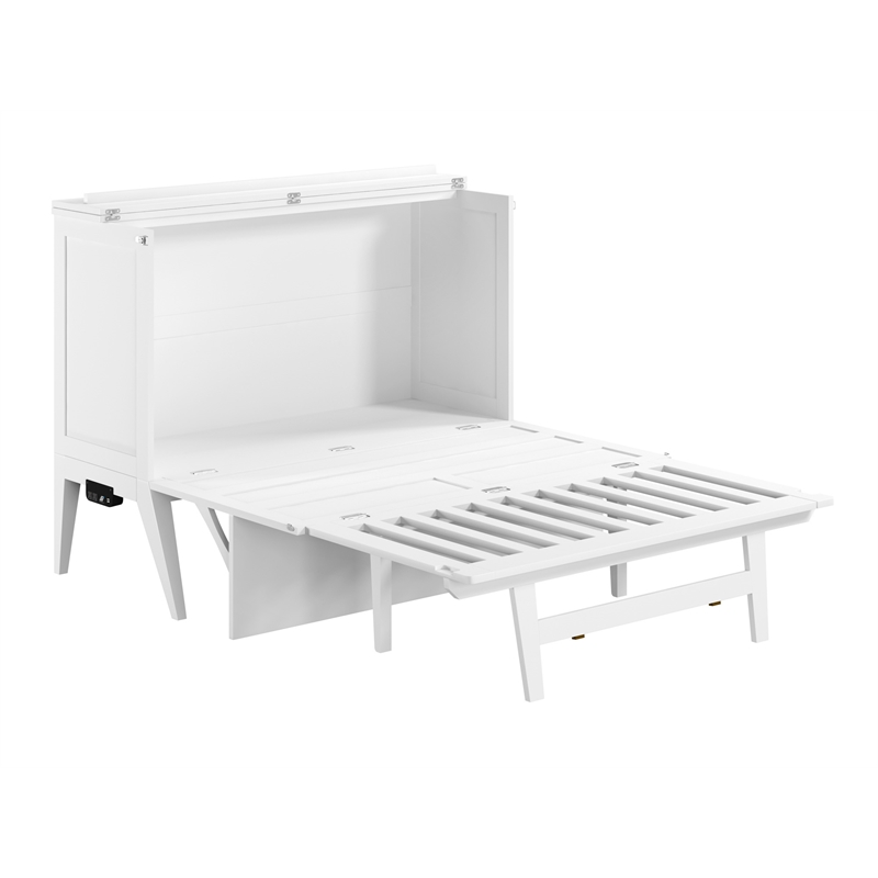 Pemberly Row Full Wood Murphy Bed Desk with Mattress & Built-in Charger in White