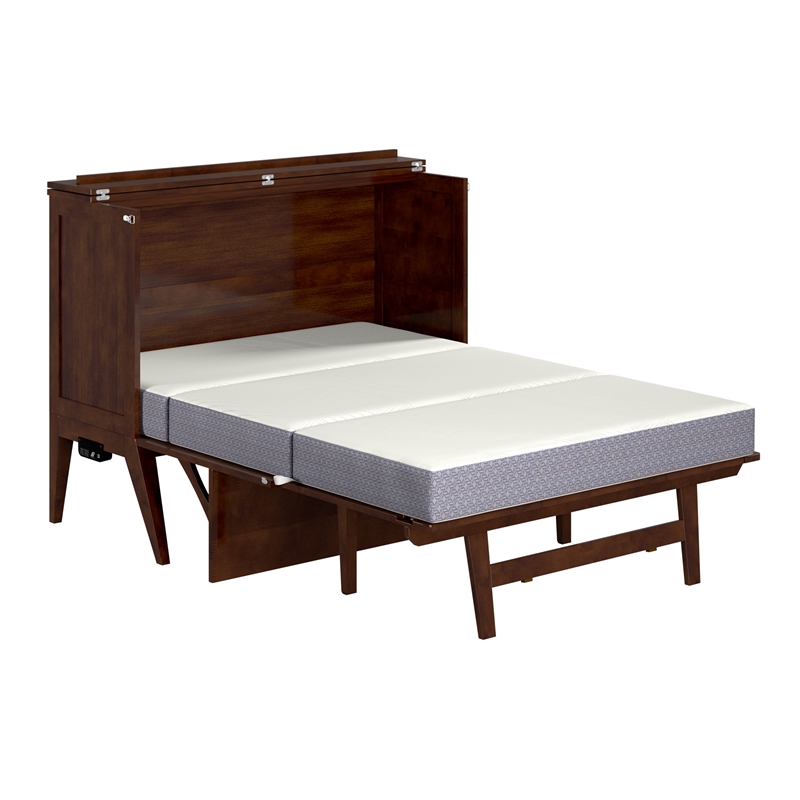 Pemberly Row Full Wood Murphy Bed Desk with Mattress & Built-in Charger - Walnut