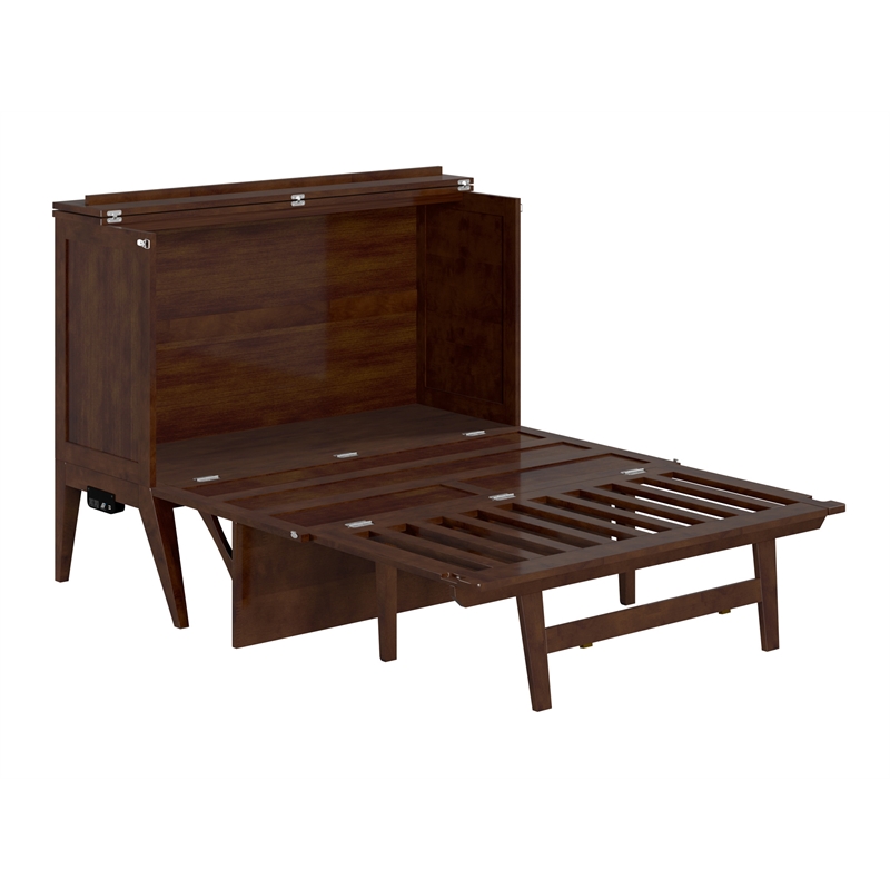 Pemberly Row Full Wood Murphy Bed Desk with Mattress & Built-in Charger - Walnut