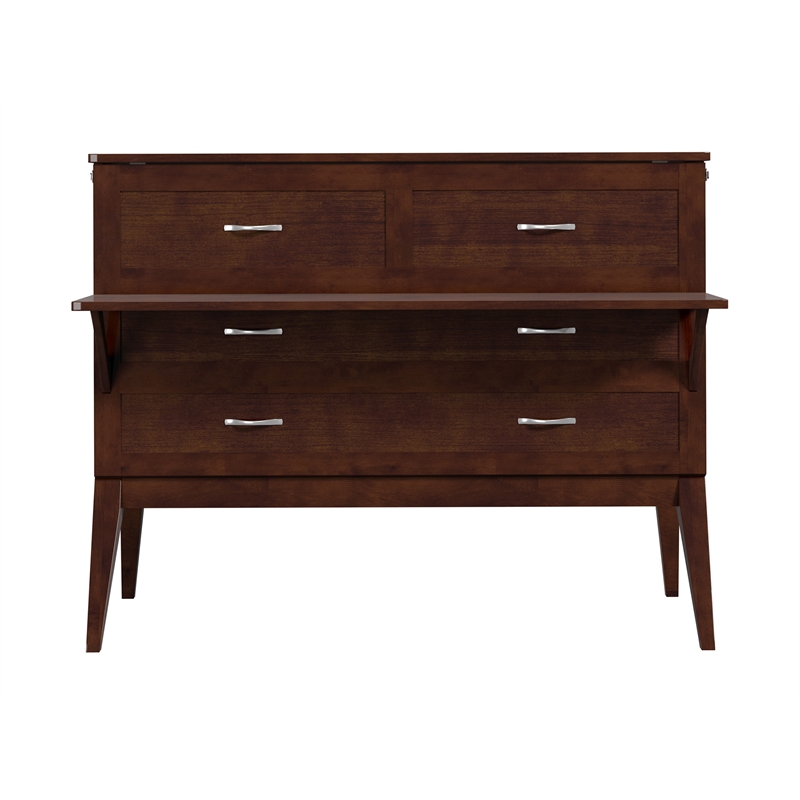 Pemberly Row Full Wood Murphy Bed Desk with Mattress & Built-in Charger - Walnut