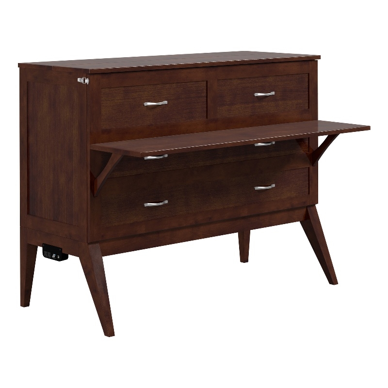 Pemberly Row Full Wood Murphy Bed Desk with Mattress & Built-in Charger - Walnut