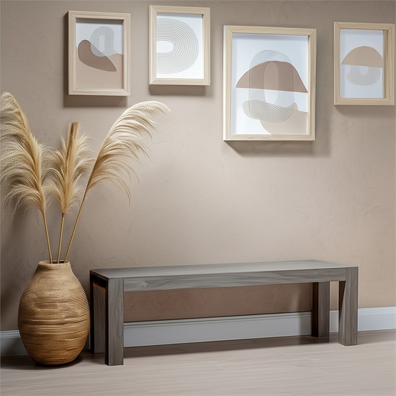Pemberly Row Contemporary Solid Pine Dining Bench in Gray & Black