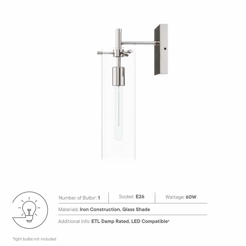 Pemberly Row Modern Glass Wall Sconce in Clear/Polished Nickel