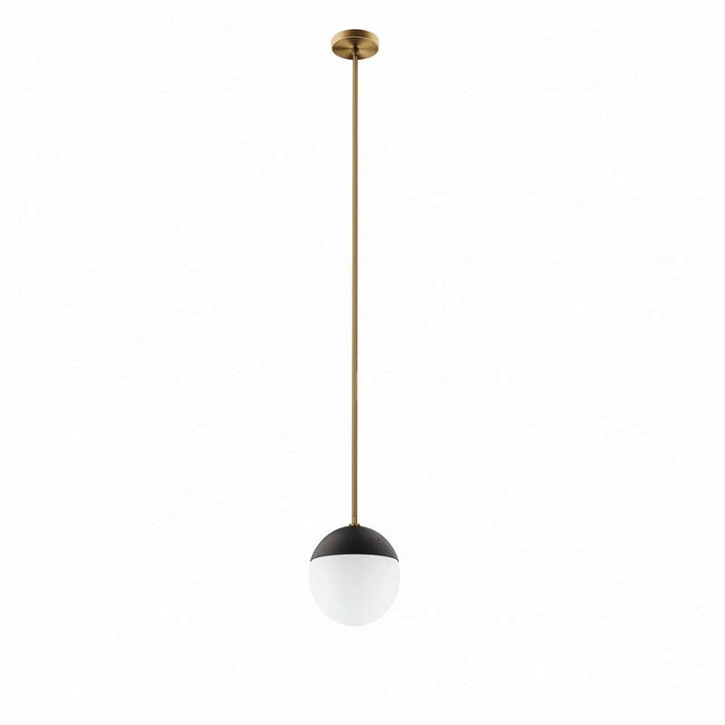 Pemberly Row 1-Light Metal and Glass Pendant Light in Opal/Satin Brass