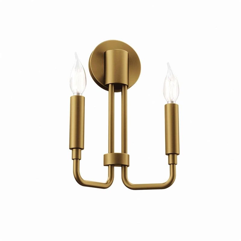 Pemberly Row Modern 2-Light Iron Metal Wall Sconce in Satin Brass