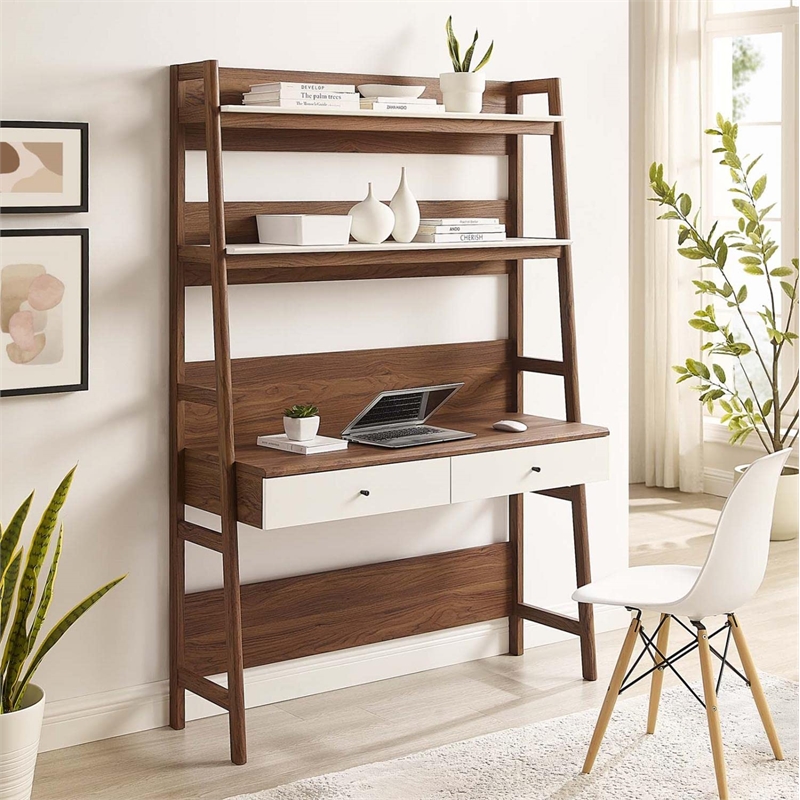 Pemberly Row Particleboard and MDF Office Desk in Walnut/White