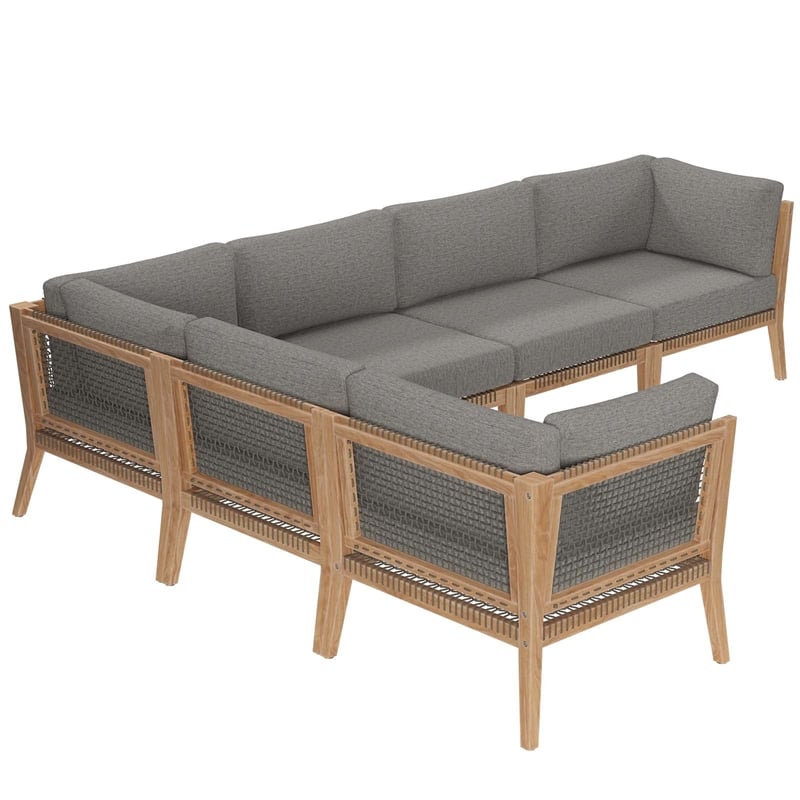 Pemberly Row 6-Piece Wood Fabric Outdoor Sectional Sofa in Gray/Graphite