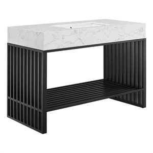 Pemberly Row 48&quot Stainless Steel Bathroom Vanity in White/Black