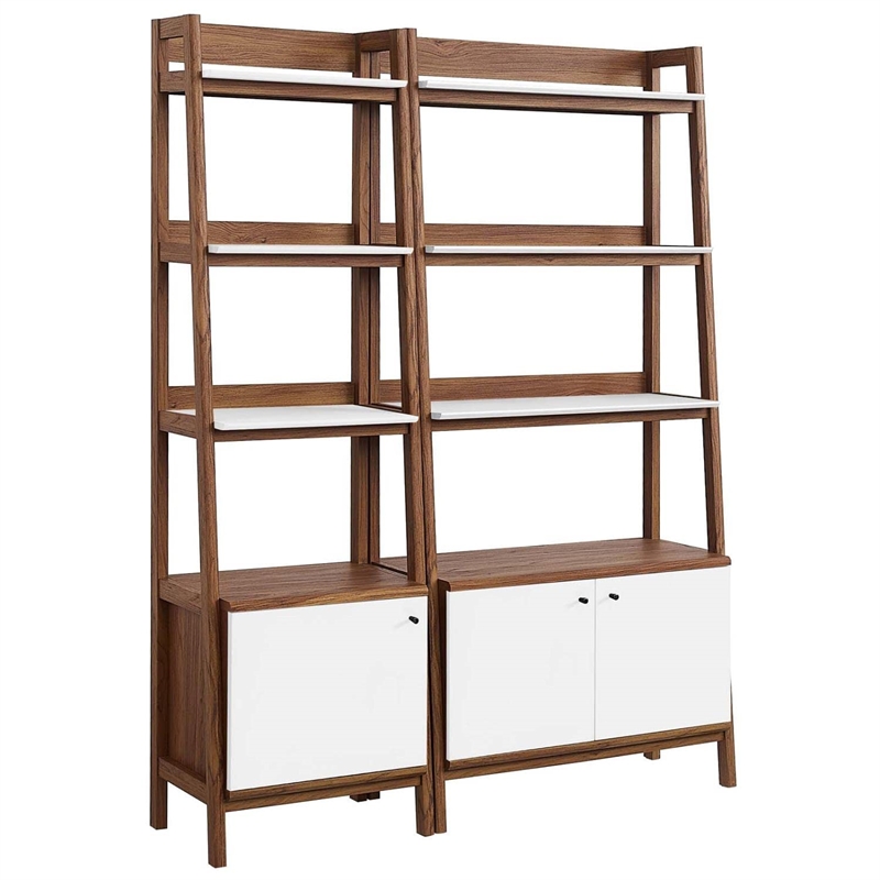 Pemberly Row Particleboard and MDF Bookshelves in Walnut/White (Set of 2)