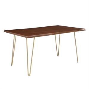 Pemberly Row 60&quot Live Edge Acacia Wood and Metal Dining Table in Gold/Walnut