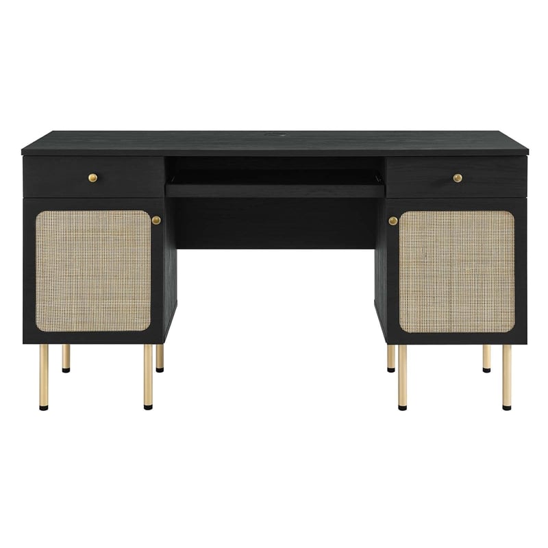 Pemberly Row Particleboard and Laminate Office Desk in Black