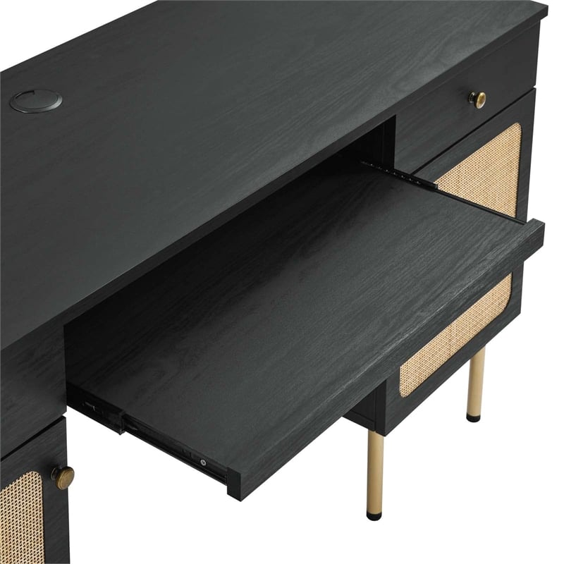 Pemberly Row Particleboard and Laminate Office Desk in Black