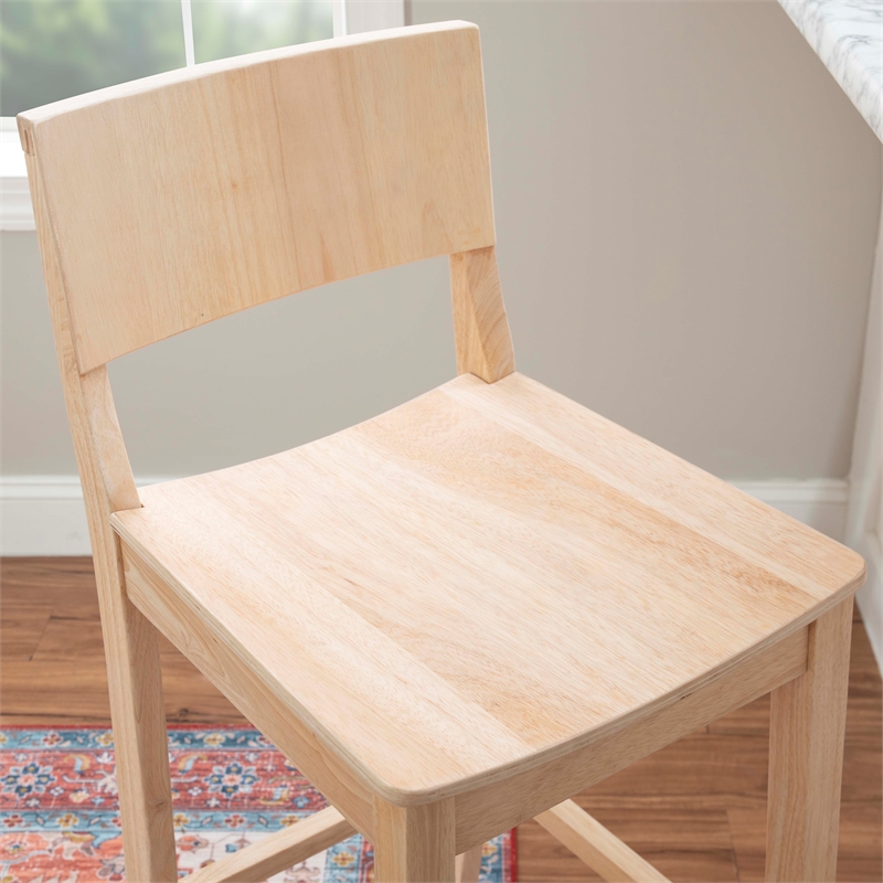 Pemberly Row Saddle Seat Bar Stools Set of Two in Unfinished Solid Rubberwood