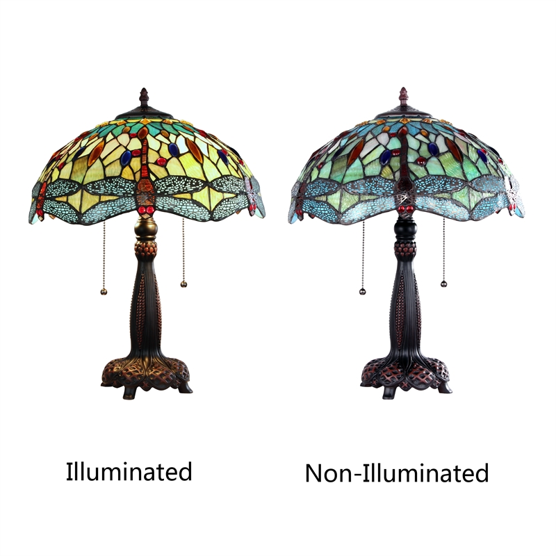 Pemberly Row Dragonfly 2-Light Glass Table Lamp in Multi-Color