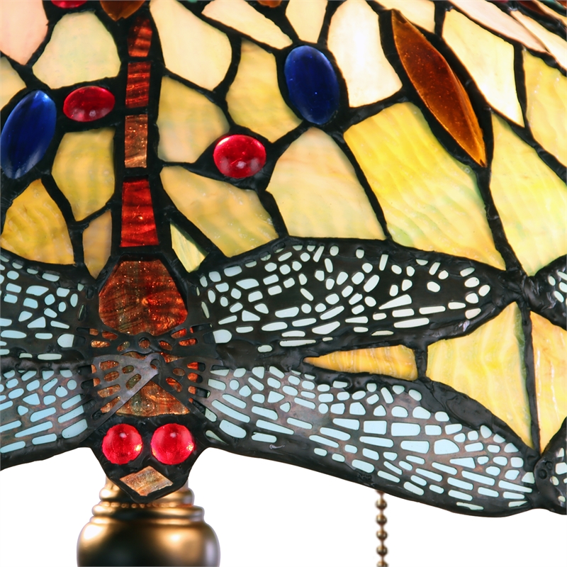 Pemberly Row Dragonfly 2-Light Glass Table Lamp in Multi-Color