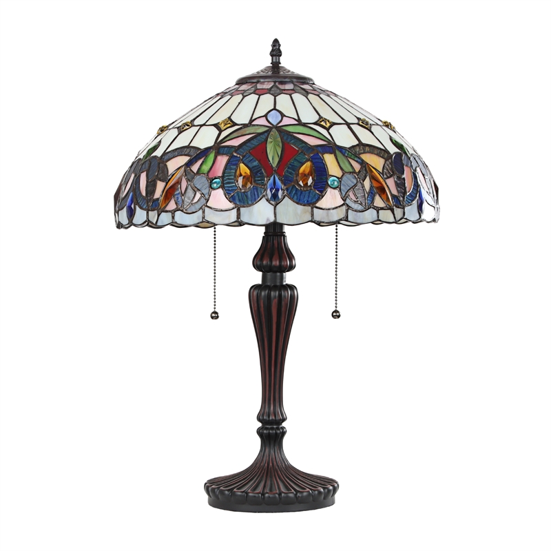 Pemberly Row Victorian 2-Light Glass/Metal Table Lamp in Dark Bronze