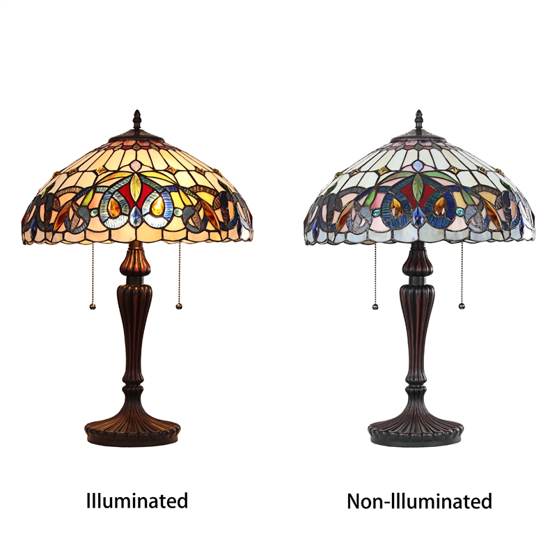 Pemberly Row Victorian 2-Light Glass/Metal Table Lamp in Dark Bronze