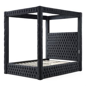 Pemberly Row 86.5 x 89 Velvet Upholstered King Canopy Bed in Black