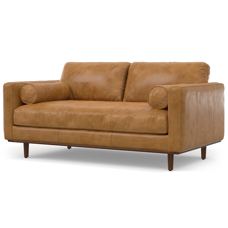Pemberly Row Mid-Century Modern 72 inch Wide Sofa in Sienna Genuine Leather
