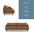 Pemberly Row Mid-Century 90inch Wide Sofa in Caramel Brown Genuine Leather